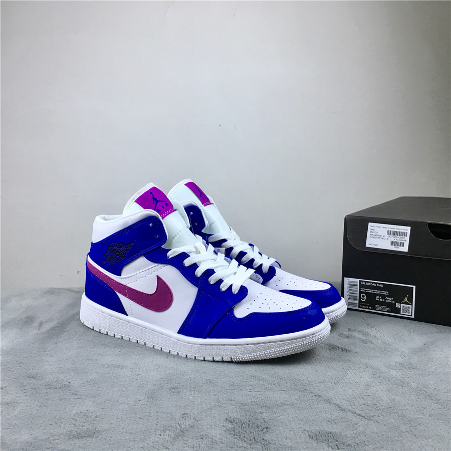 2019 Air Jordan 1 Mid Blue White Purple Shoes - Click Image to Close